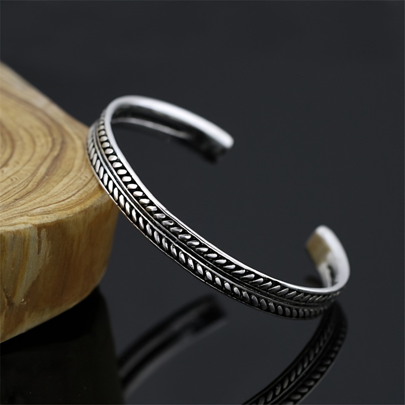 Men's Silver Leaves Pattern Bracelet Bangle